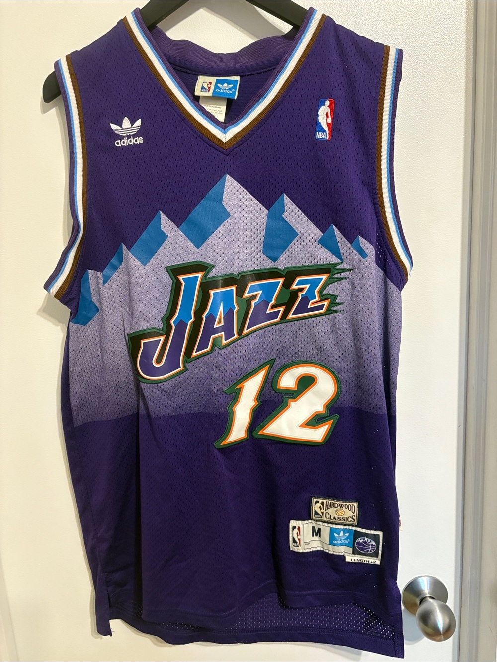 adidas Purple Utah Jazz John Stockton #12 Throwback Basketball Jersey